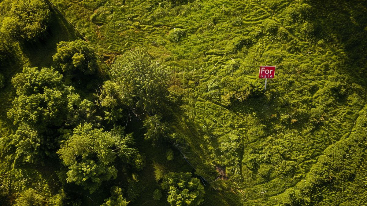 Aerial view of a lush green plot with a