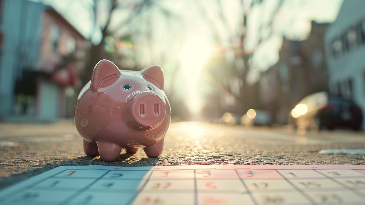 Piggy bank and calendar symbolizing future financial planning.